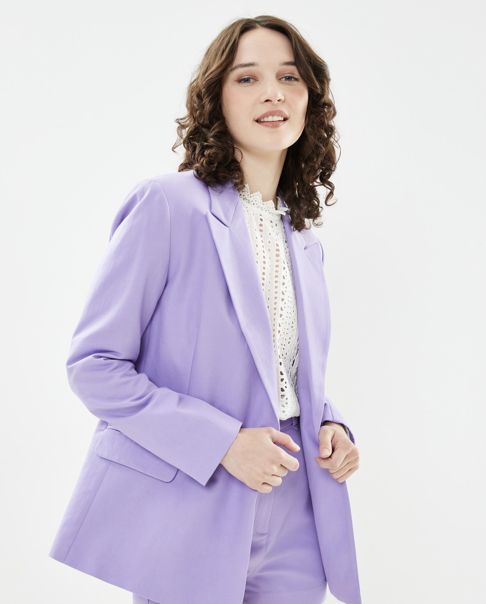 IKKS Women – جاكيت بليزر طويل لون بنفسجي – قياس 38