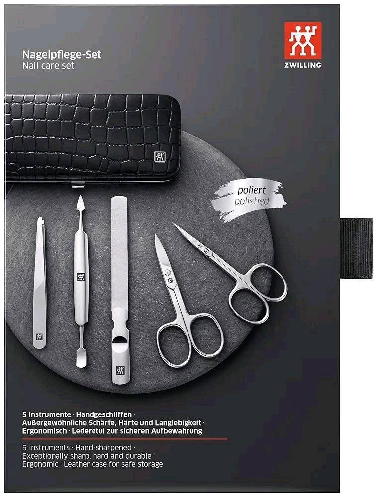 طقم عناية بالأظافر من ZWILLING – 6 قطع مع علبة جلد فاخرة