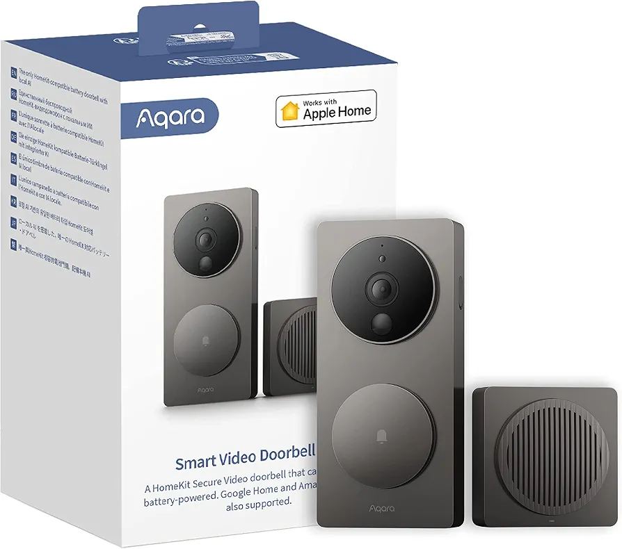 جرس اكارا يدعم ابل هوم Aqara Video Doorbell G4 with Chime, 1080p FHD HomeKit Secure Video,Gray