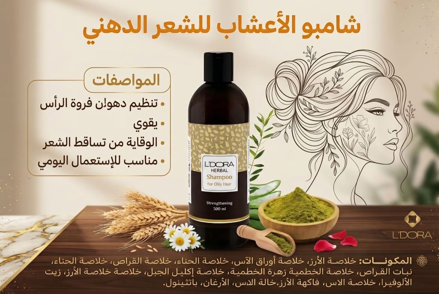 شامبو الاعشاب للشعر الدهني من ماركة L'DORA