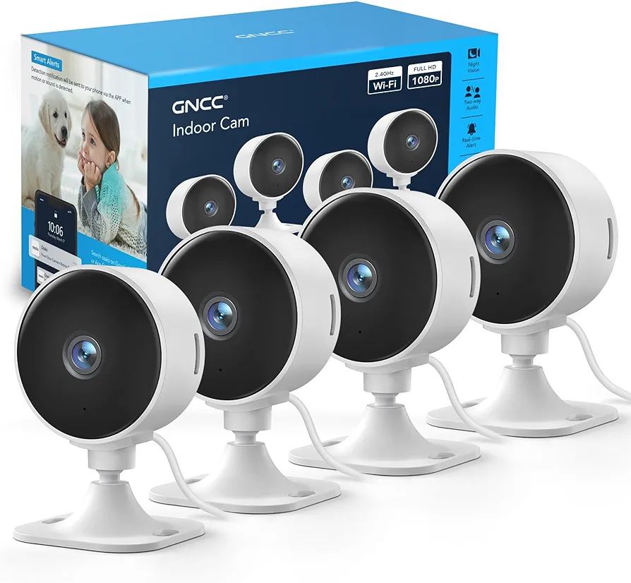 كاميرات مراقبة داخلية GNCC GC3 – عدد 4 | دقة 1080P مع واي فاي وصوت ثنائي