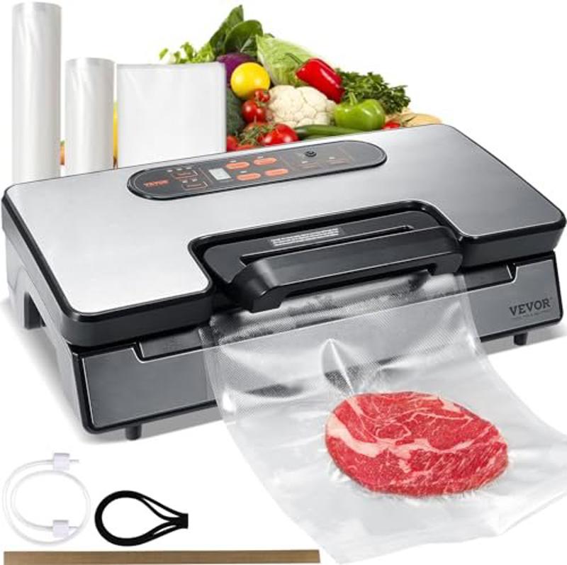 ماكينة تفريغ الهواء VEVOR Vacuum Sealer 90Kpa Food Sealer Dry & Moist مع تحكم أوتوماتيك ويدوي