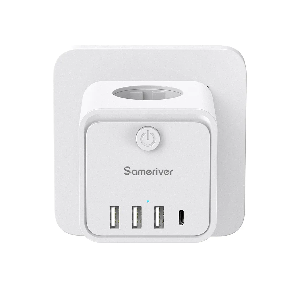 تقسيم مكعّب كهرباء 7×1 (3 منافذ AC + 3 USB-A + USB-C) مع زر تشغيل | Sameriver