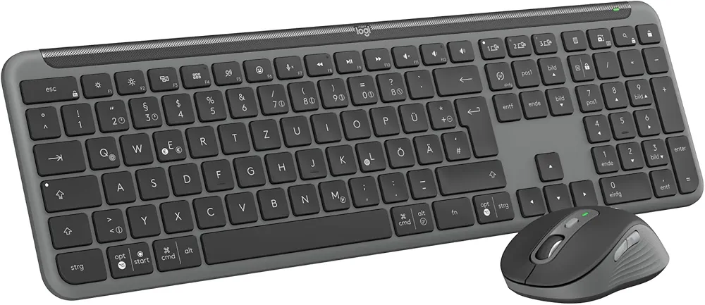طقم كيبورد وماوس لاسلكي Logitech MK950 Signature Slim (K950 + M750) – Bluetooth/Logi Bolt – لون Graphite (تخطيط ألماني QWERTZ)