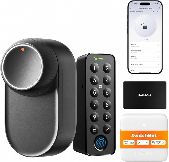 قفل باب ذكي SwitchBot Smart Lock Ultra مع بصمة أصبع وبطاقة NFC موديل W5600000