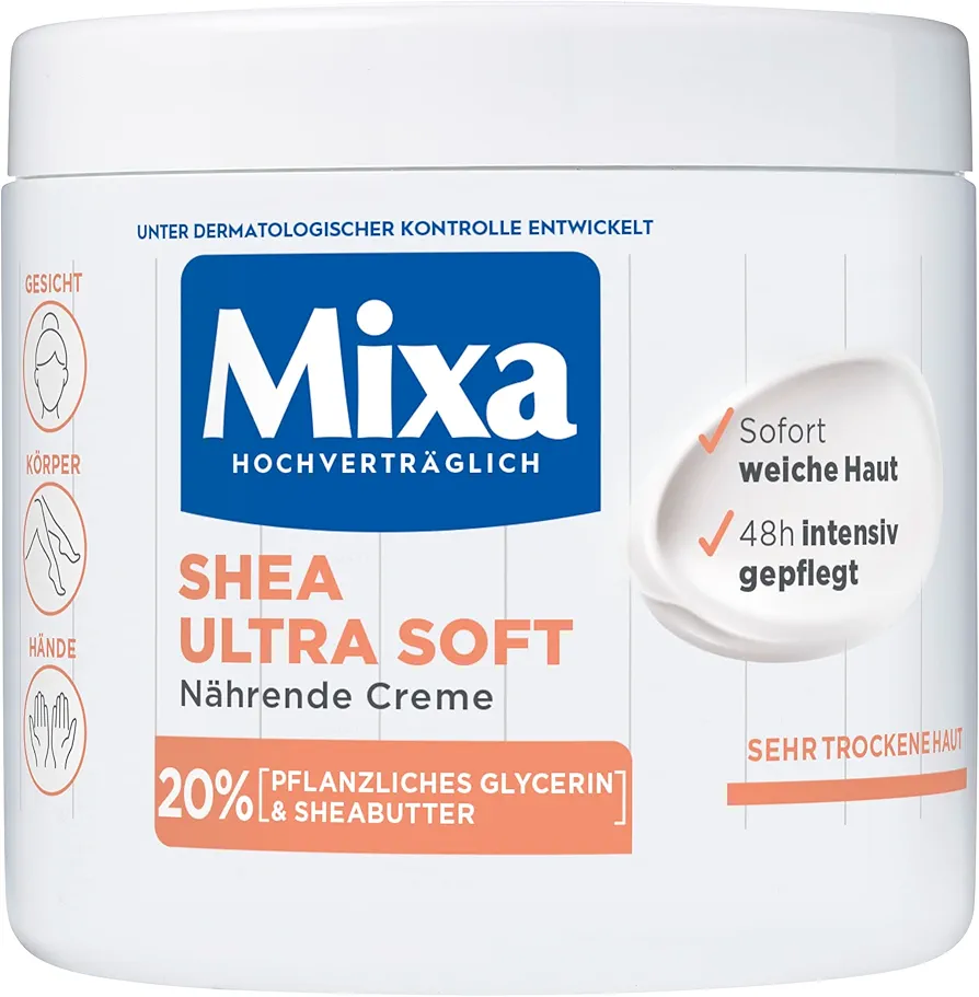 كريم مكسا Mixa Shea Ultra Soft - ترطيب 20% غليسيرين نباتي + زبدة الشيا – 400مل