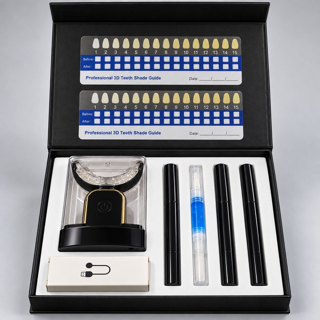 طقم تبييض أسنان منزلي بإضاءة LED حمراء وزرقاء — Teeth Whitening Kit.